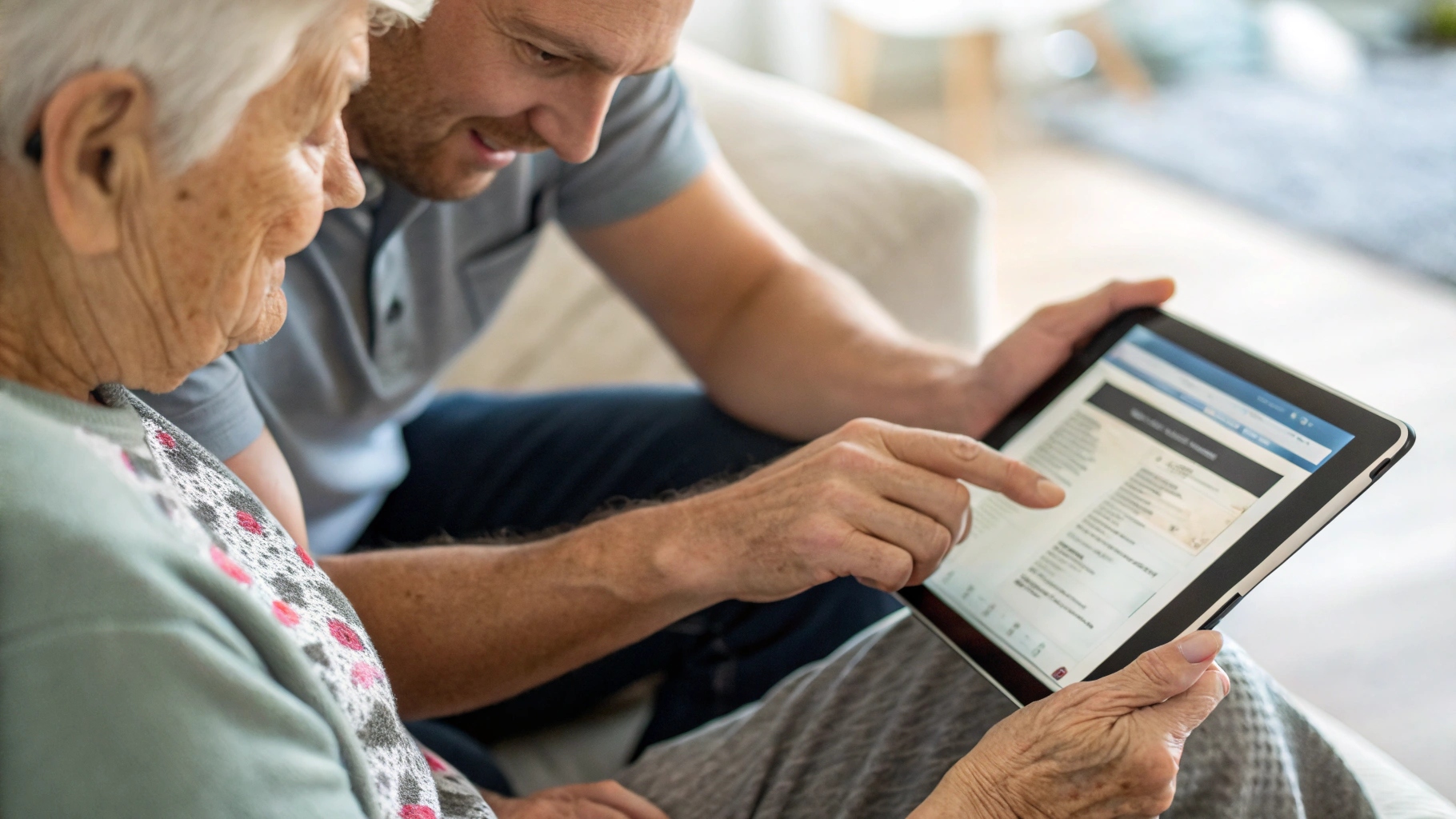 a-man-helping-an-elderly-plan-out-on-digital-table